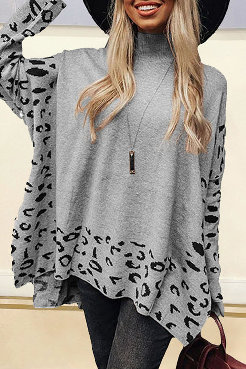 Wildly Cozy Gray Leopard Slit Sweater