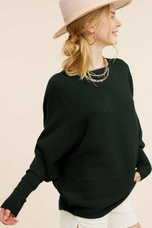 Slouchy Ribbed Knit Sweater with Bubble Sleeves