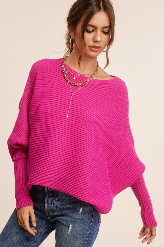 Slouchy Ribbed Knit Sweater with Bubble Sleeves