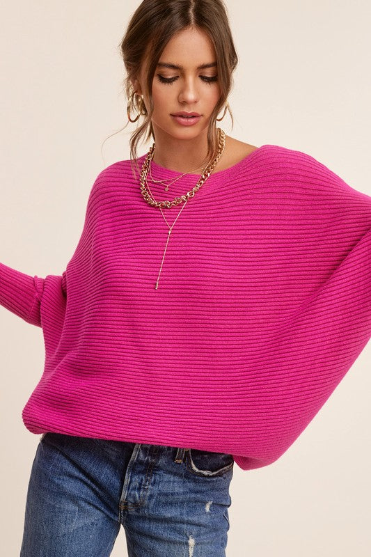 Slouchy Ribbed Knit Sweater with Bubble Sleeves