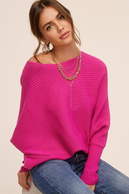 Slouchy Ribbed Knit Sweater with Bubble Sleeves