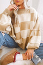 Cozy Khaki Checkered Bishop Sleeve Sweater