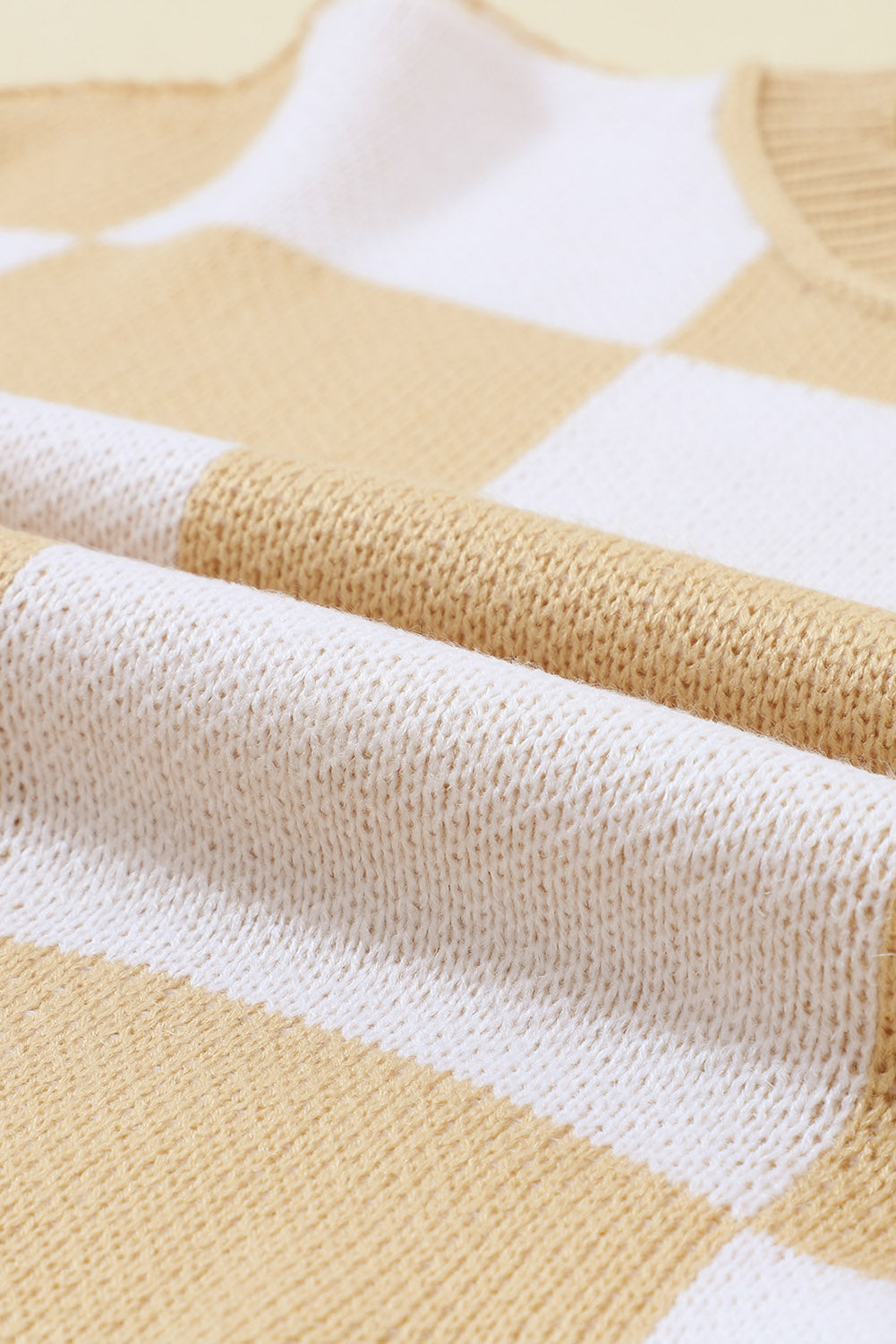 Cozy Khaki Checkered Bishop Sleeve Sweater