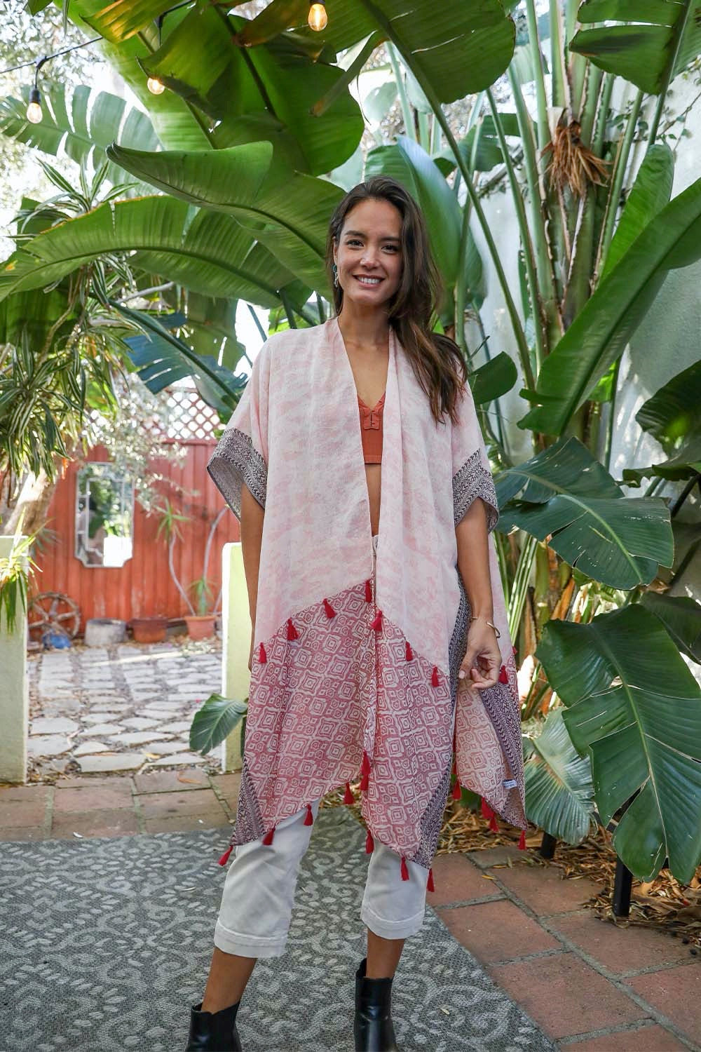 Boho Breeze Tassel Trim Kimono