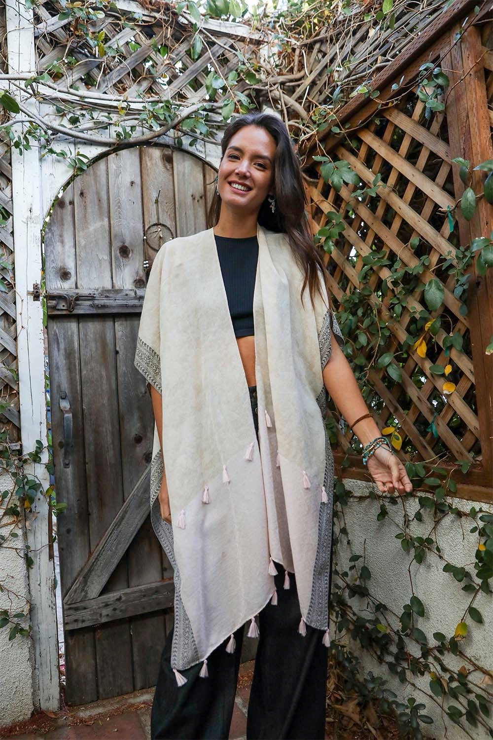 Boho Breeze Tassel Trim Kimono