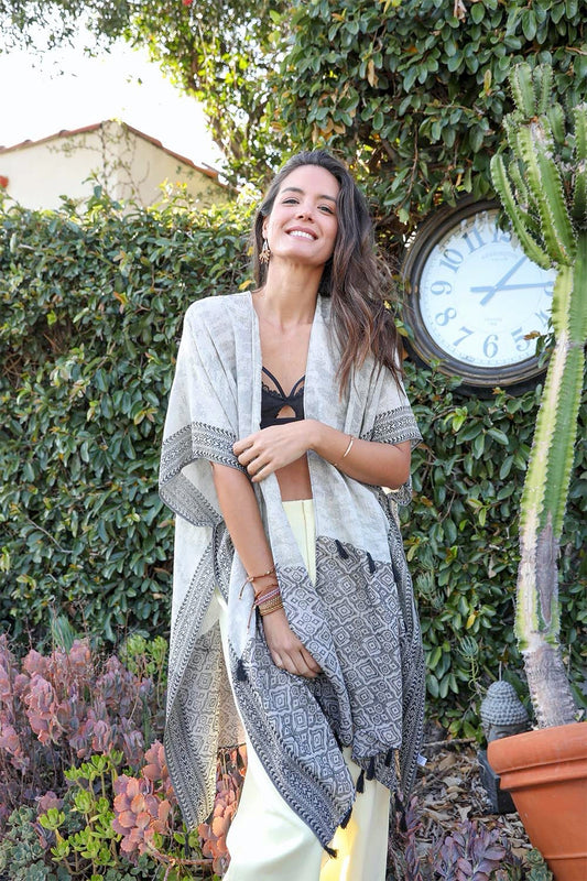 Boho Breeze Tassel Trim Kimono