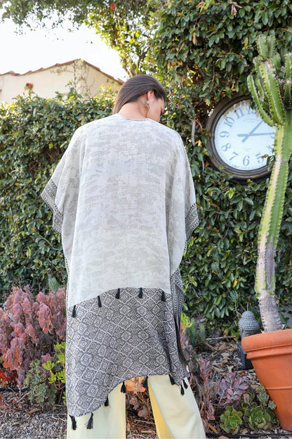 Boho Breeze Tassel Trim Kimono